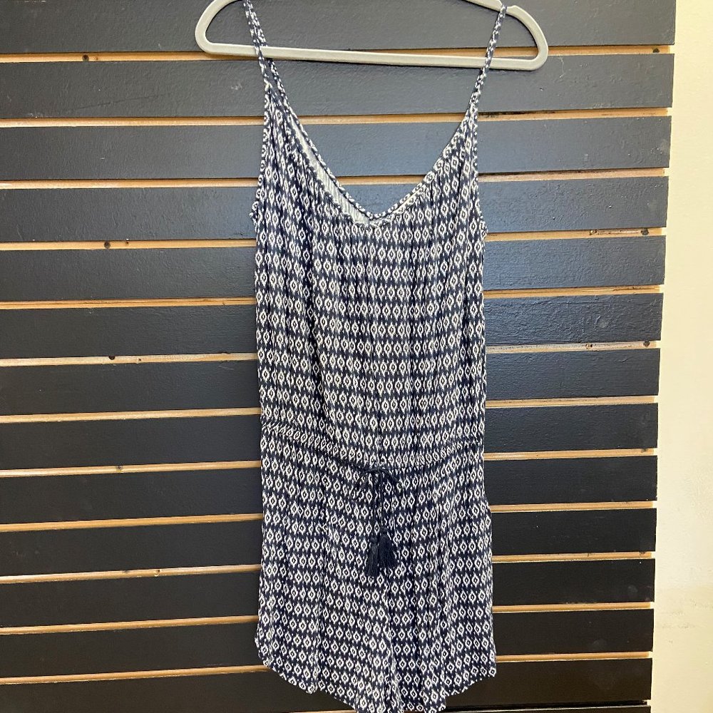 H&M navy blue and white geometric printed romper